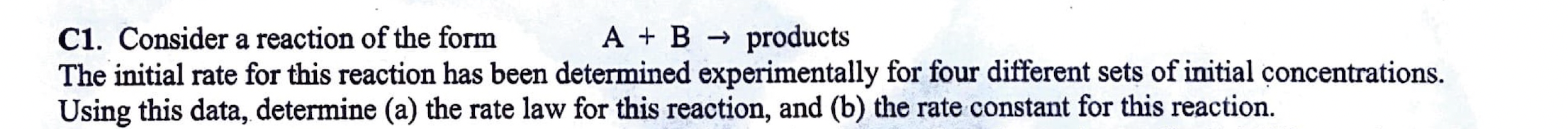 Solved C1. Consider a reaction of the form A + B → products | Chegg.com