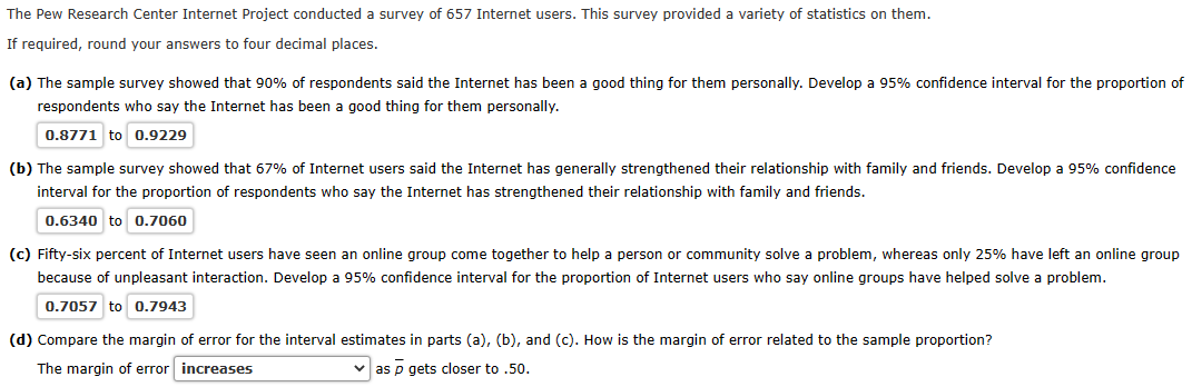 Solved The Pew Research Center Internet Project Conducted A | Chegg.com