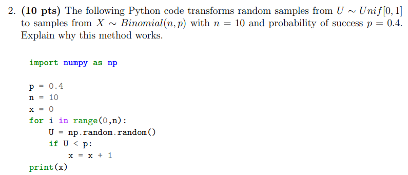 Solved 2. (10 pts) The following Python code transforms | Chegg.com