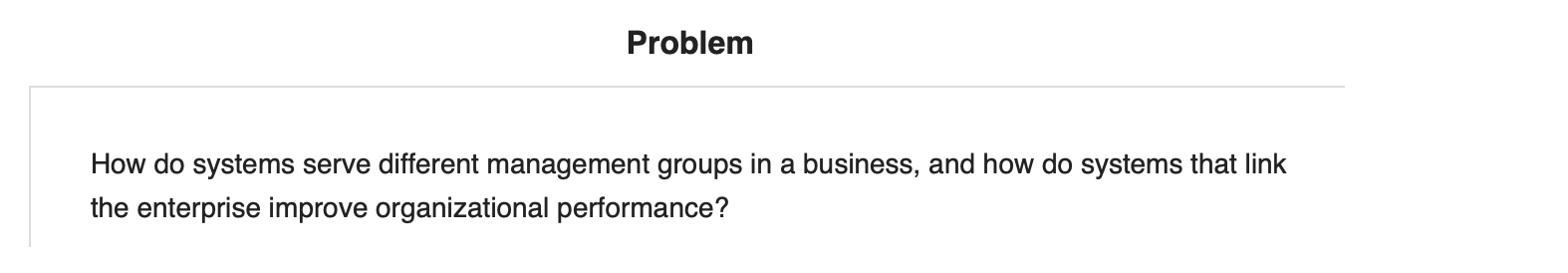 Solved Problem How do systems serve different management | Chegg.com