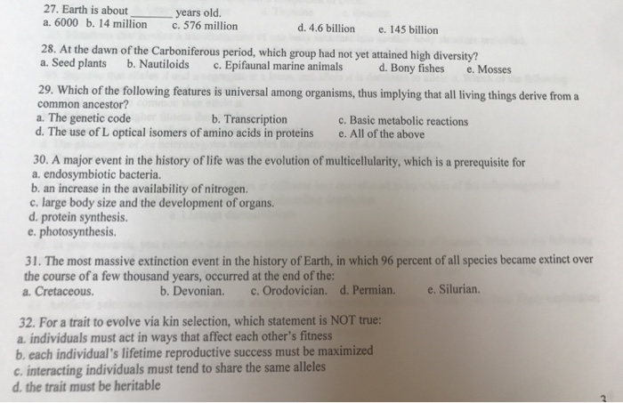 Solved 27. Earth is about a. 6000 b. 14 million years old. | Chegg.com