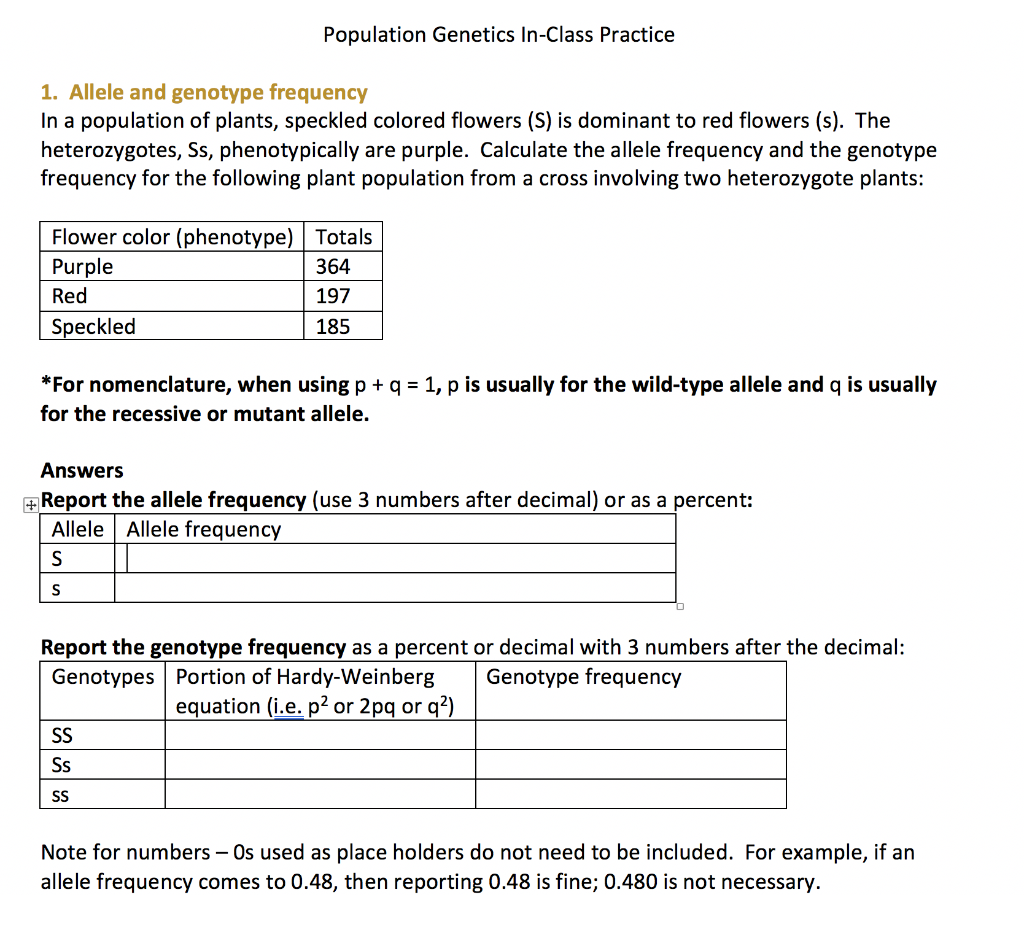 Solved Population Genetics In-Class Practice 1. Allele and | Chegg.com