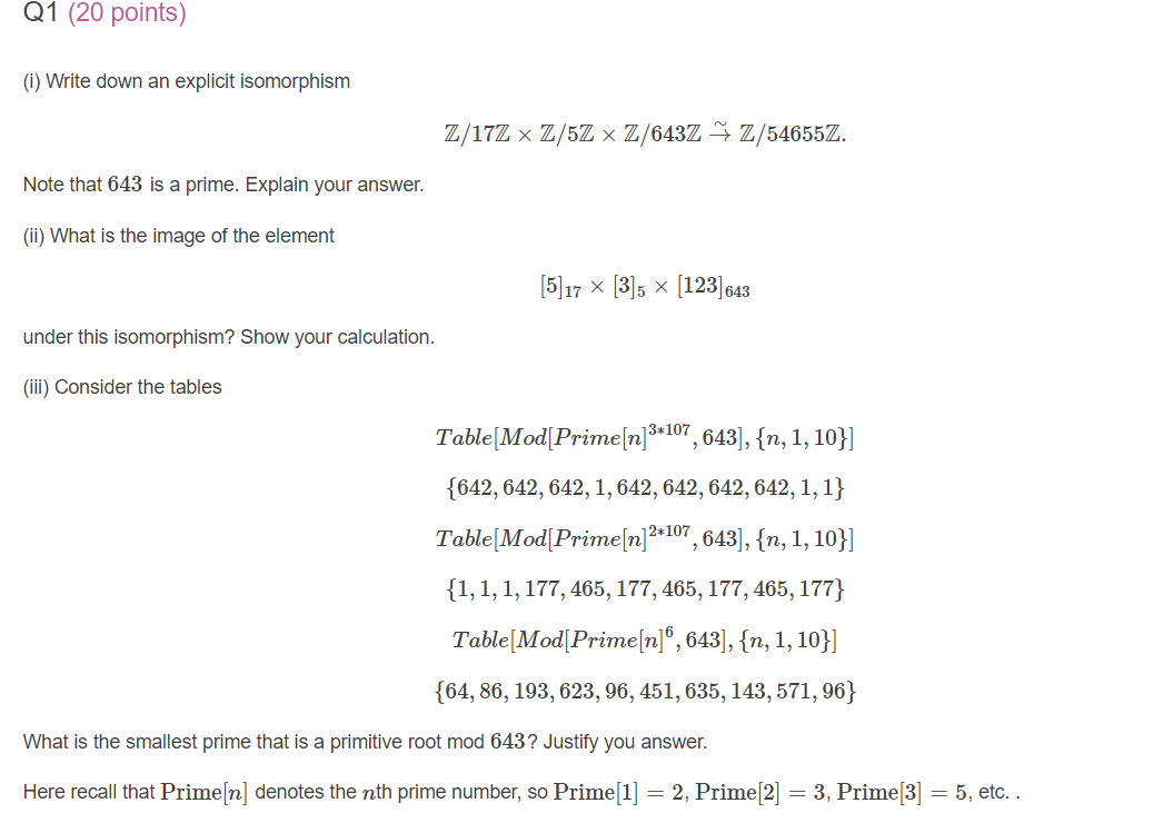 Solved Q1 (20 points) (i) Write down an explicit isomorphism