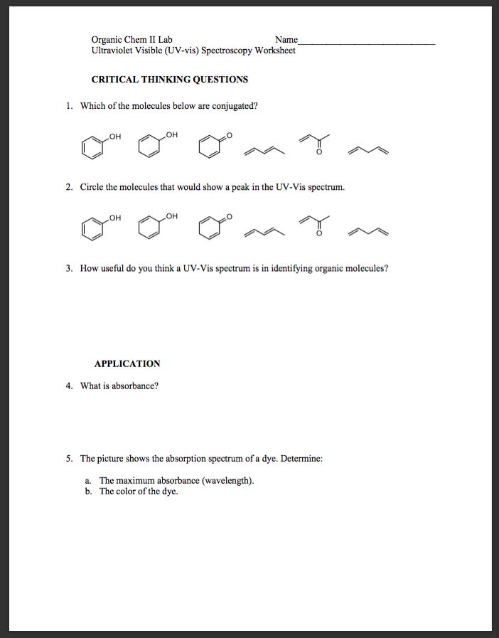 Solved Organic Chem II Lab Ultraviolet Visible (UVvis)