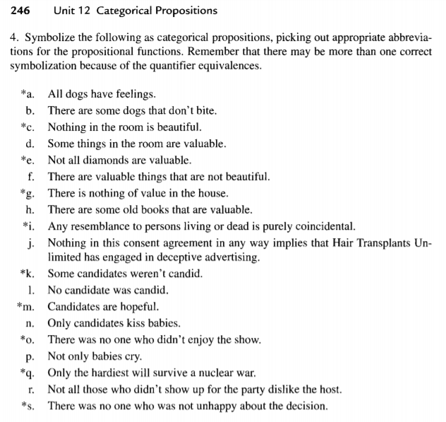 246 Unit 12 Categorical Propositions 4. Symbolize the | Chegg.com