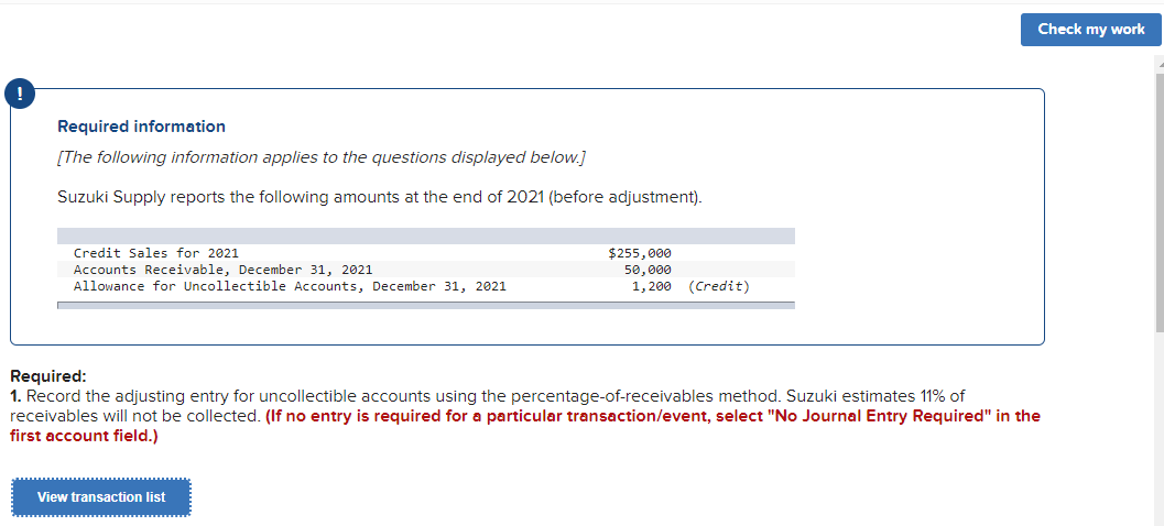 Solved Check my work Required information [The following | Chegg.com