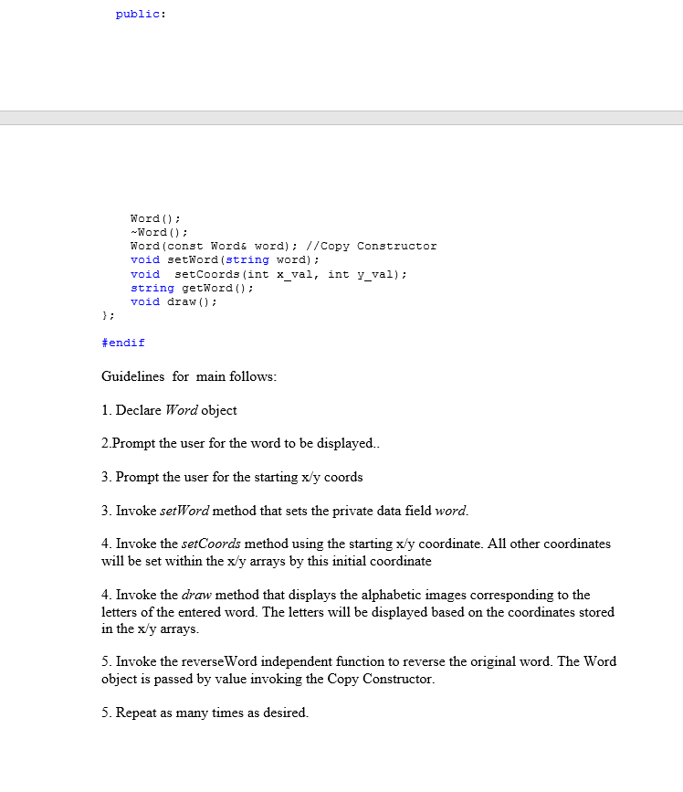 Solved Word (); Word (); Word(const Words word); //Copy | Chegg.com
