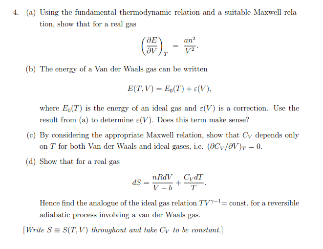 Solved 4. (a) Using the fundamental thermodynamic relation | Chegg.com