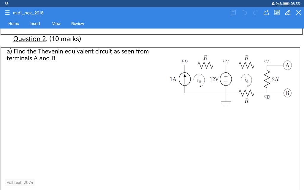 Solved Find the Thevenin equivalent circuit as seen from | Chegg.com