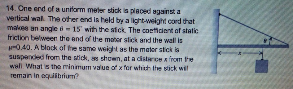 Solved 14. One end of a uniform meter stick is placed | Chegg.com