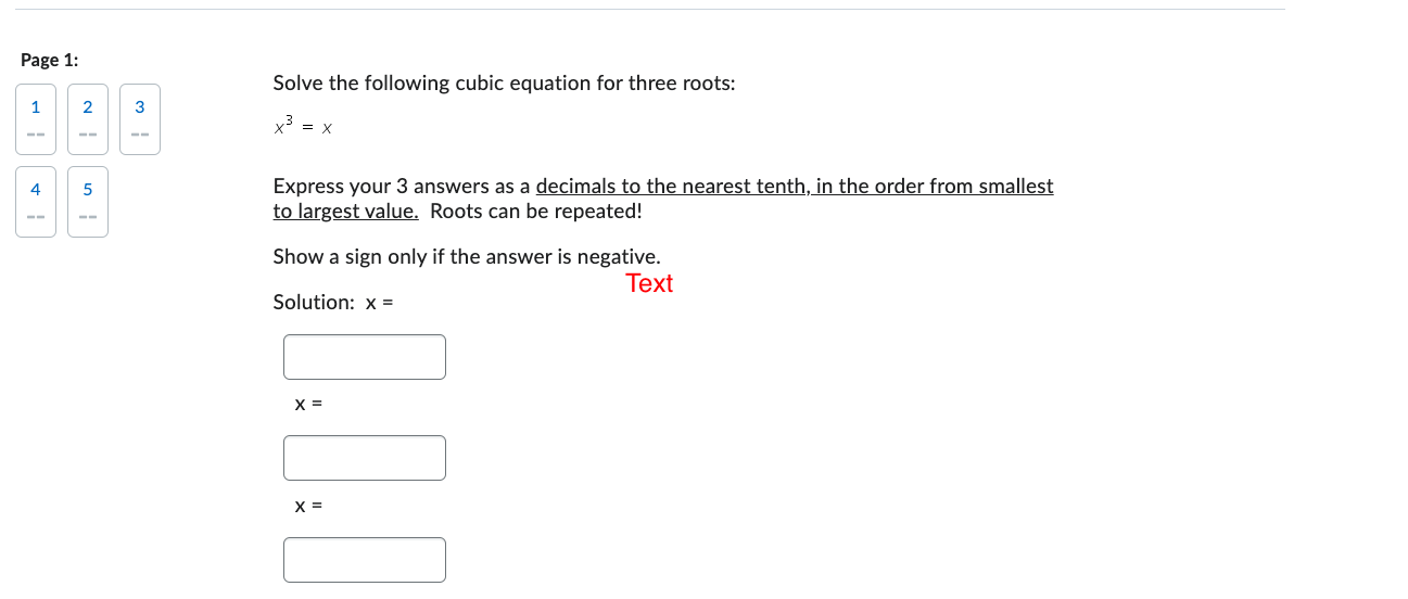 Solved Page 1: Solve the following cubic equation for three | Chegg.com