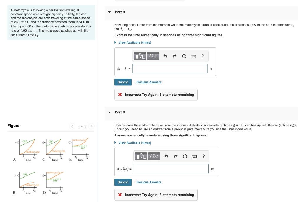 Solved A motorcycle is following a car that is traveling at