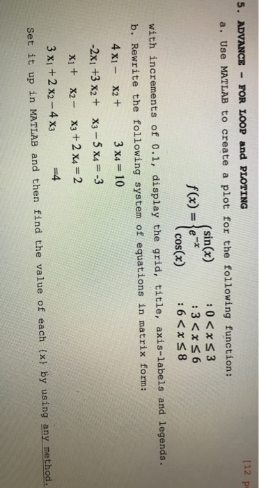 Solved 5. ADVANCE FOR LOOP And PLOTING [12 P A. Use MATLAB | Chegg.com