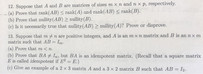 Solved 12. Suppose That A And B Are Natrices Of Sizes M × N | Chegg.com