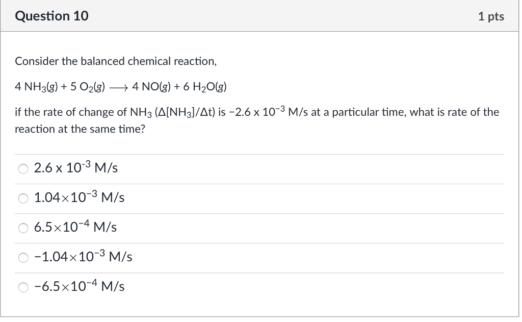 Solved Question 10 1 pts Consider the balanced chemical | Chegg.com