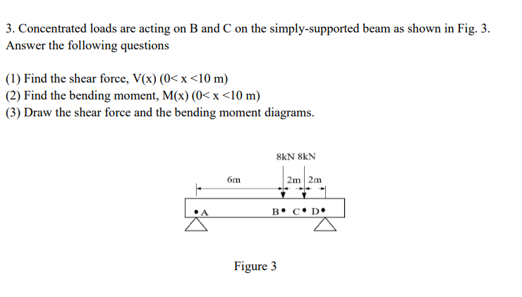 Solved 3. Concentrated loads are acting on B and C on the | Chegg.com