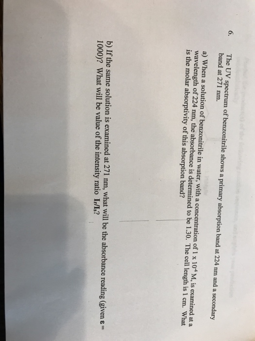 Solved 6. The UV spectrum of benzonitrile shows a primary | Chegg.com