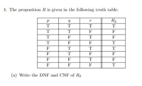 1. The proposition \( R \) is given in the following truth table:
(a) Write the DNF and CNF of \( R_{2} \)