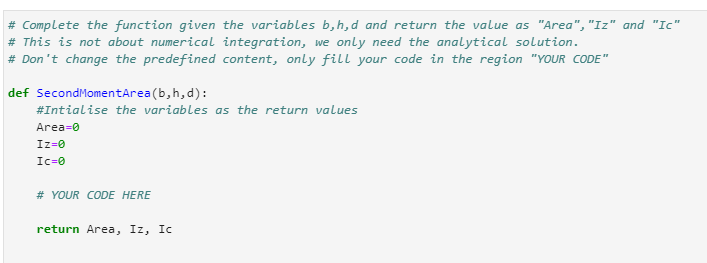 Solved \# Complete the function given the variables b, h, | Chegg.com