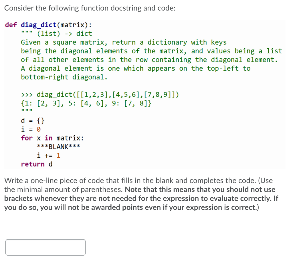 Solved Consider the following function docstring and code: | Chegg.com