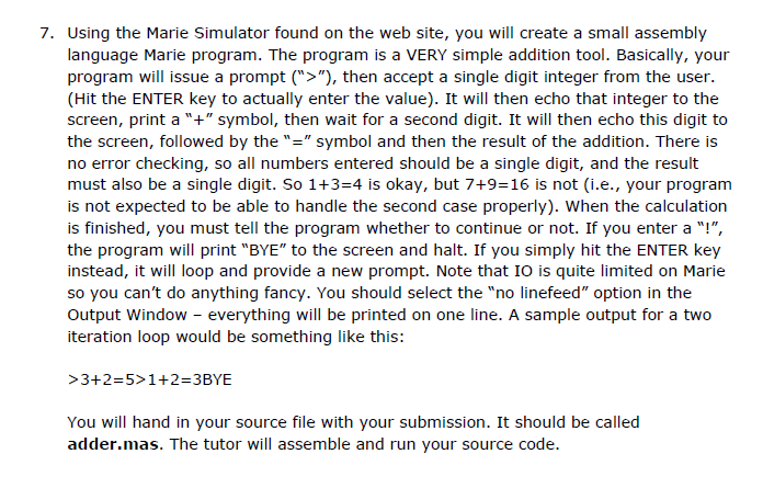 Solved 7. Using the Marie Simulator found on the web site, | Chegg.com
