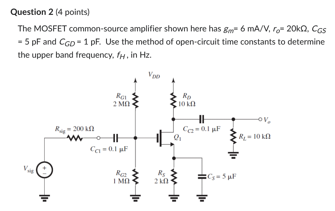 Solved The MOSFET commonsource amplifier shown here has