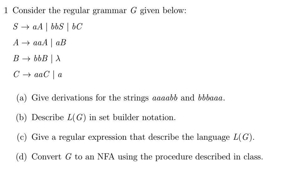 Solved 1 Consider The Regular Grammar G Given Below: | Chegg.com