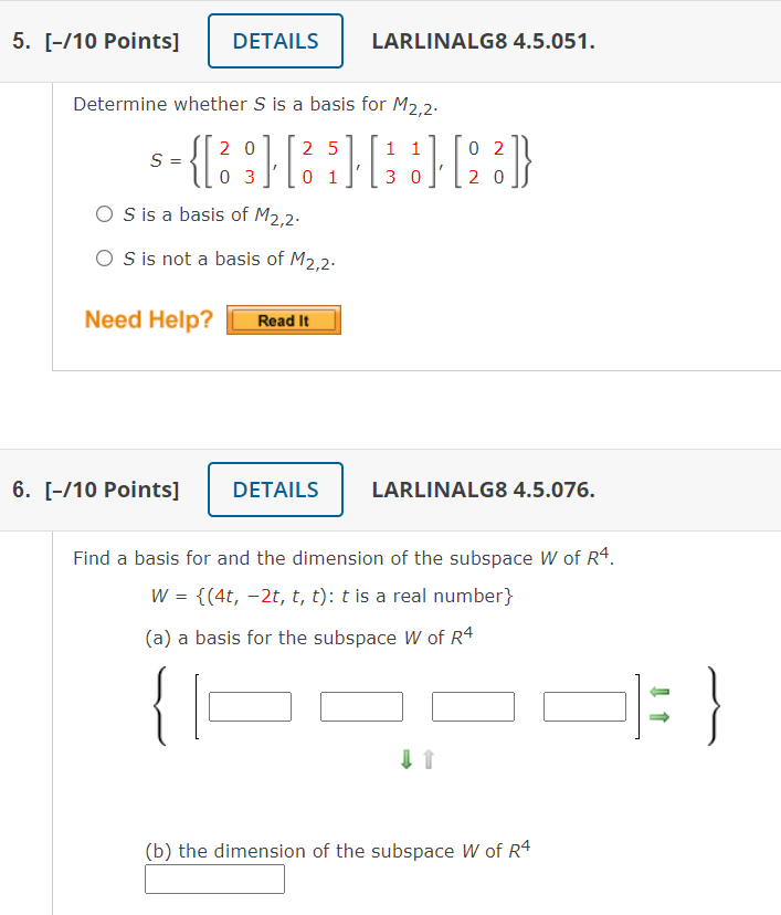 Solved 1. [-/10 Points] DETAILS LARLINALG8 4.4.017. | Chegg.com