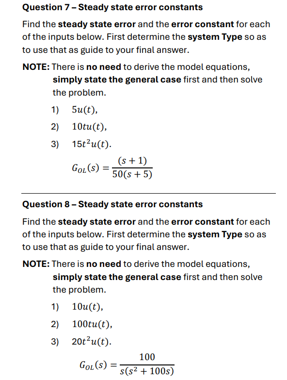Solved Question 7 - ﻿Steady state error constantsFind the | Chegg.com