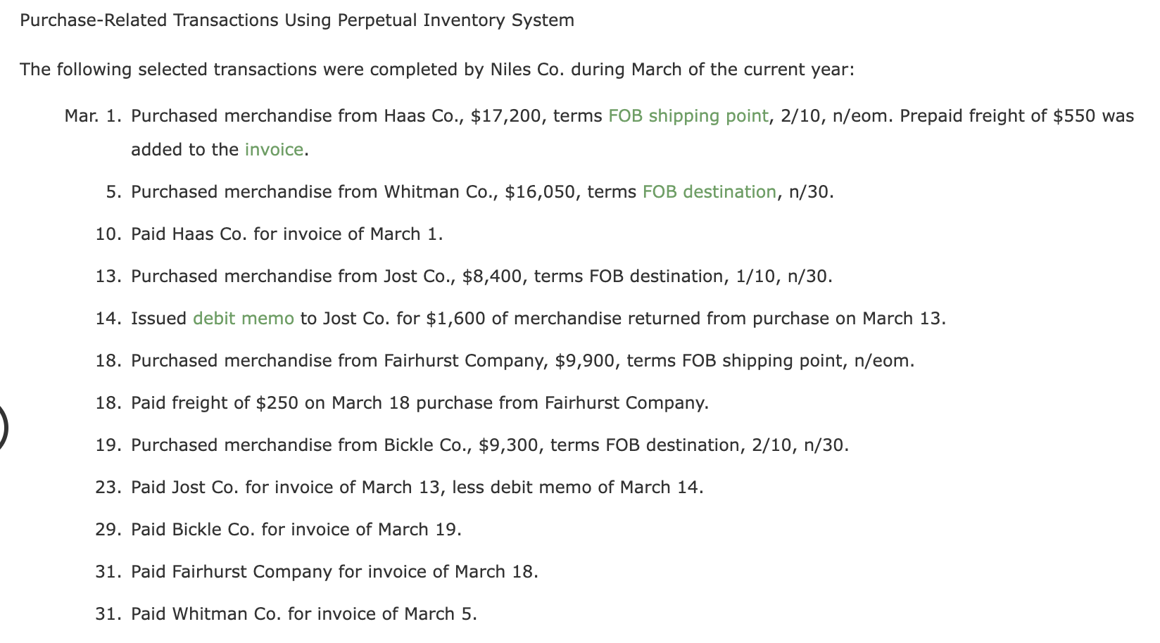 Solved purchase related transactions using perpetual chegg