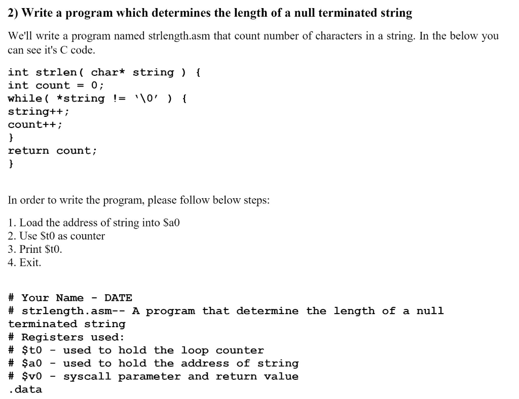 2) Write a program which determines the length of a | Chegg.com