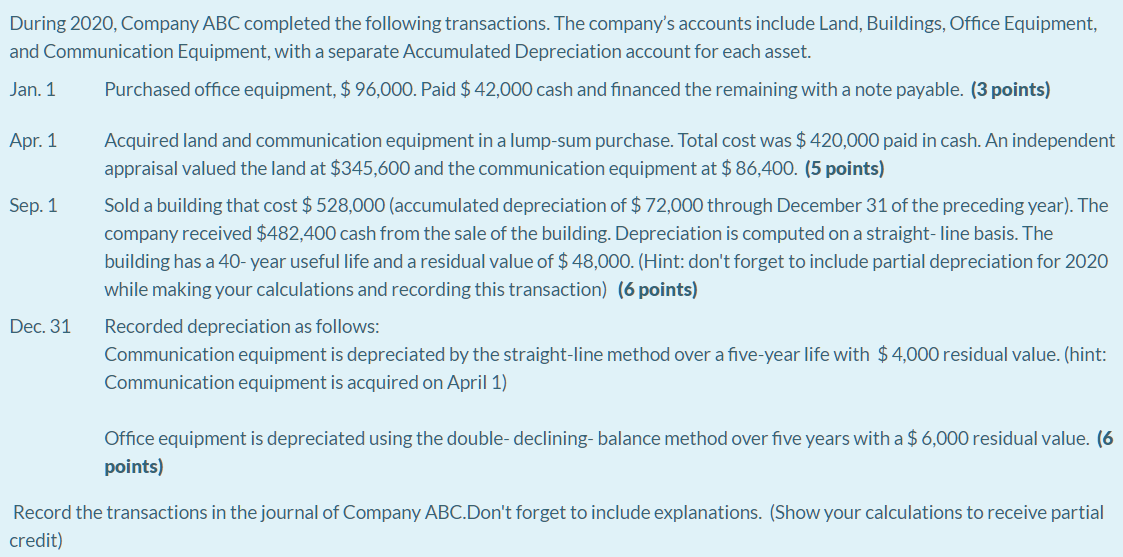 Solved During 2020, Company ABC completed the following | Chegg.com