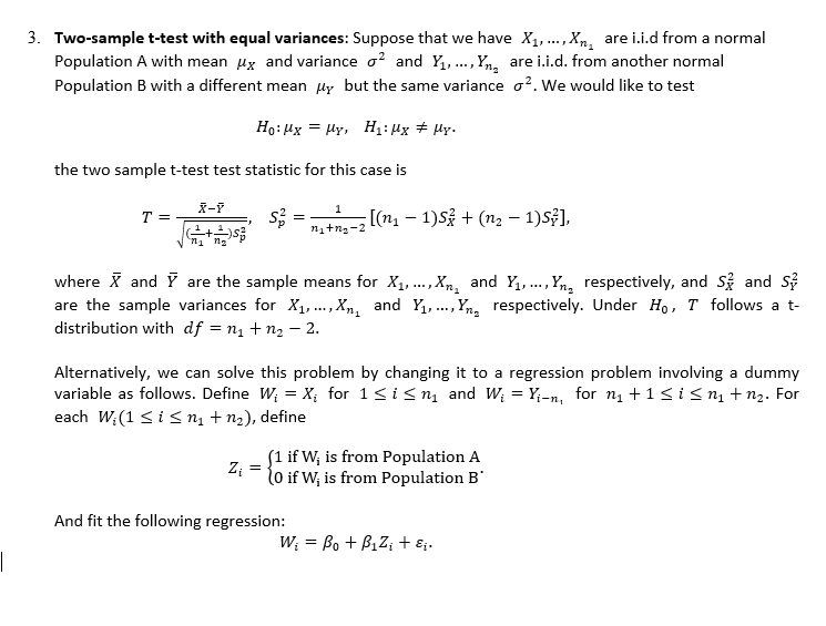 Solved 3. Two-sample t-test with equal variances: Suppose |