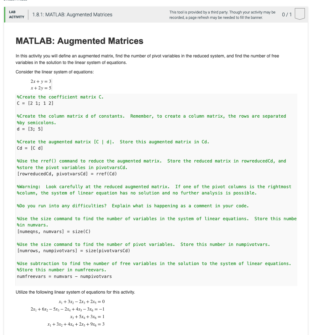 Script Save C Reset MATLAB Documentation 1 %Create | Chegg.com