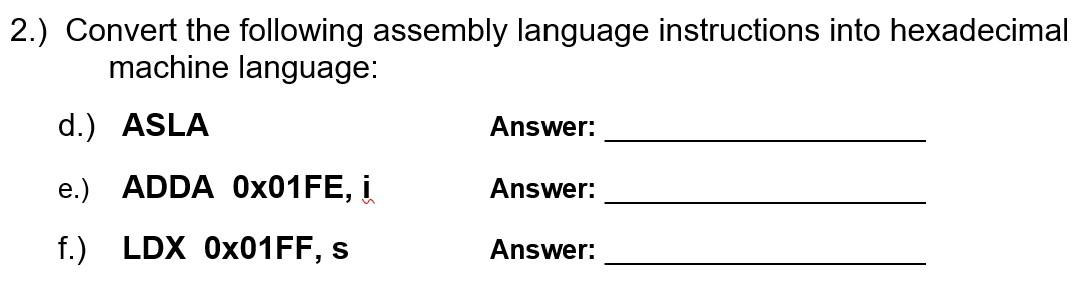 Solved 2.) Convert the following assembly language | Chegg.com