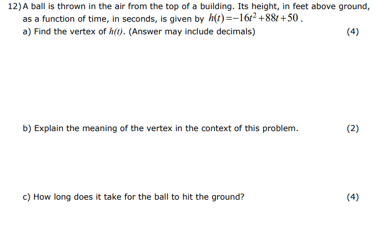 Solved 12) A Ball Is Thrown In The Air From The Top Of A | Chegg.com