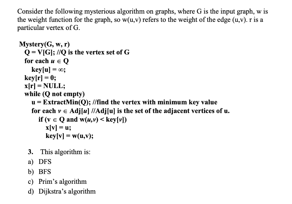 Solved Consider The Following Mysterious Algorithm On Gra Chegg Com