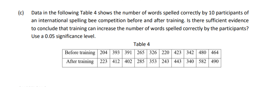 Solved (c) Data in the following Table 4 shows the number of | Chegg.com