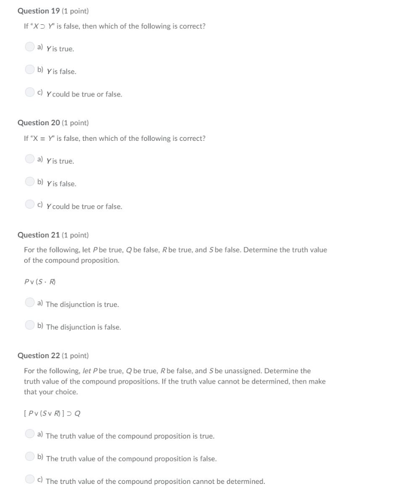 Solved Question 19 (1 point) If " X Y" is false, then which | Chegg.com