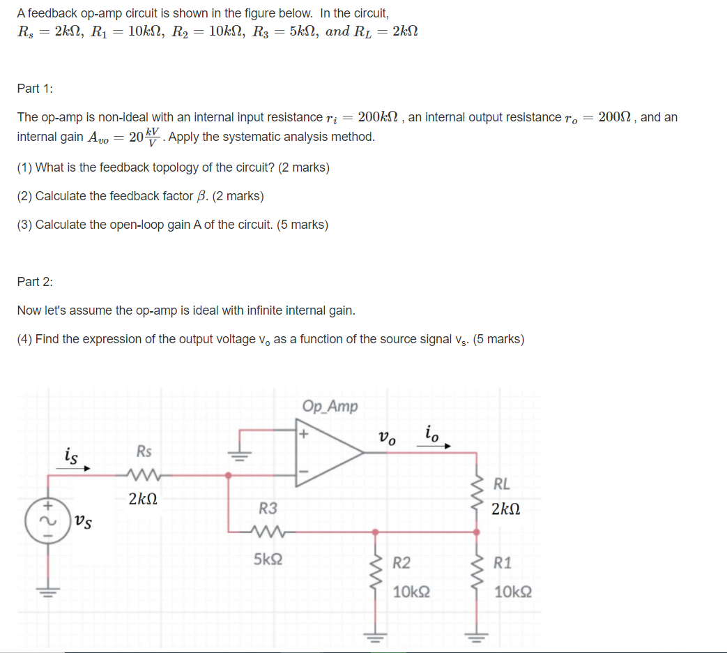 Solved A feedback op-amp circuit is shown in the figure Circuit Diagram