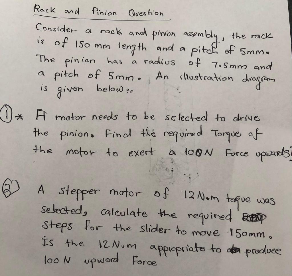 Solved Rack and Pinion Question is of 150 mm Consider a rack