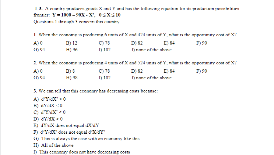 Solved 1-3. A country produces goods X and Y and has the | Chegg.com