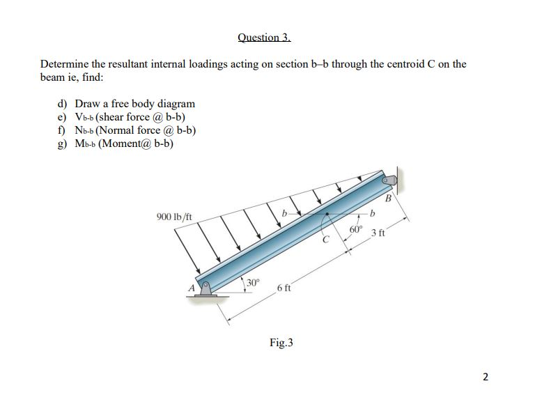 Solved Question 3. Determine the resultant internal loadings | Chegg.com