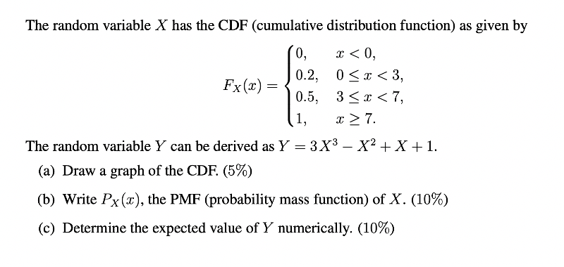 Solved The random variable X has the CDF (cumulative | Chegg.com