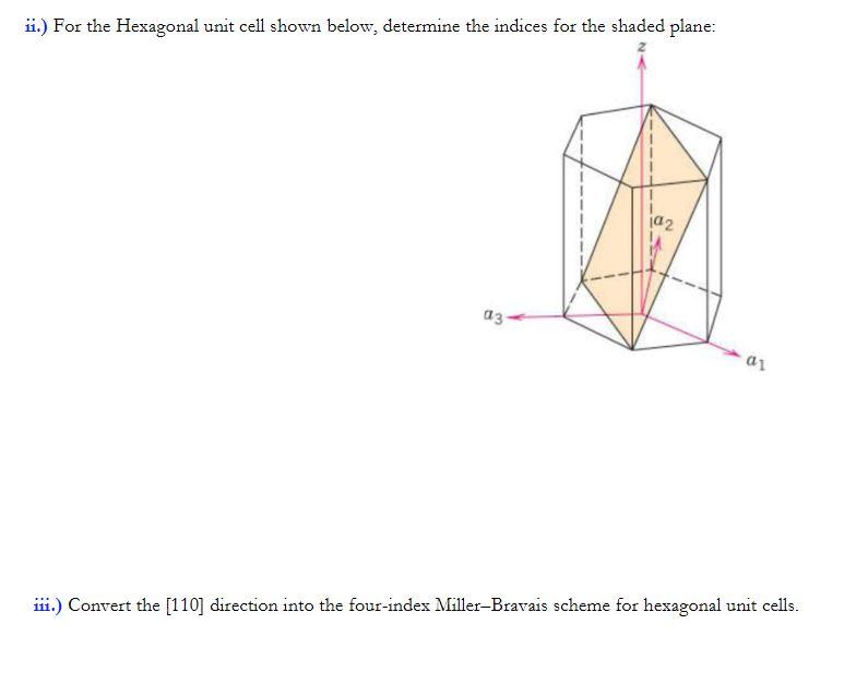 Solved ü.) For the Hexagonal unit cell shown below, | Chegg.com