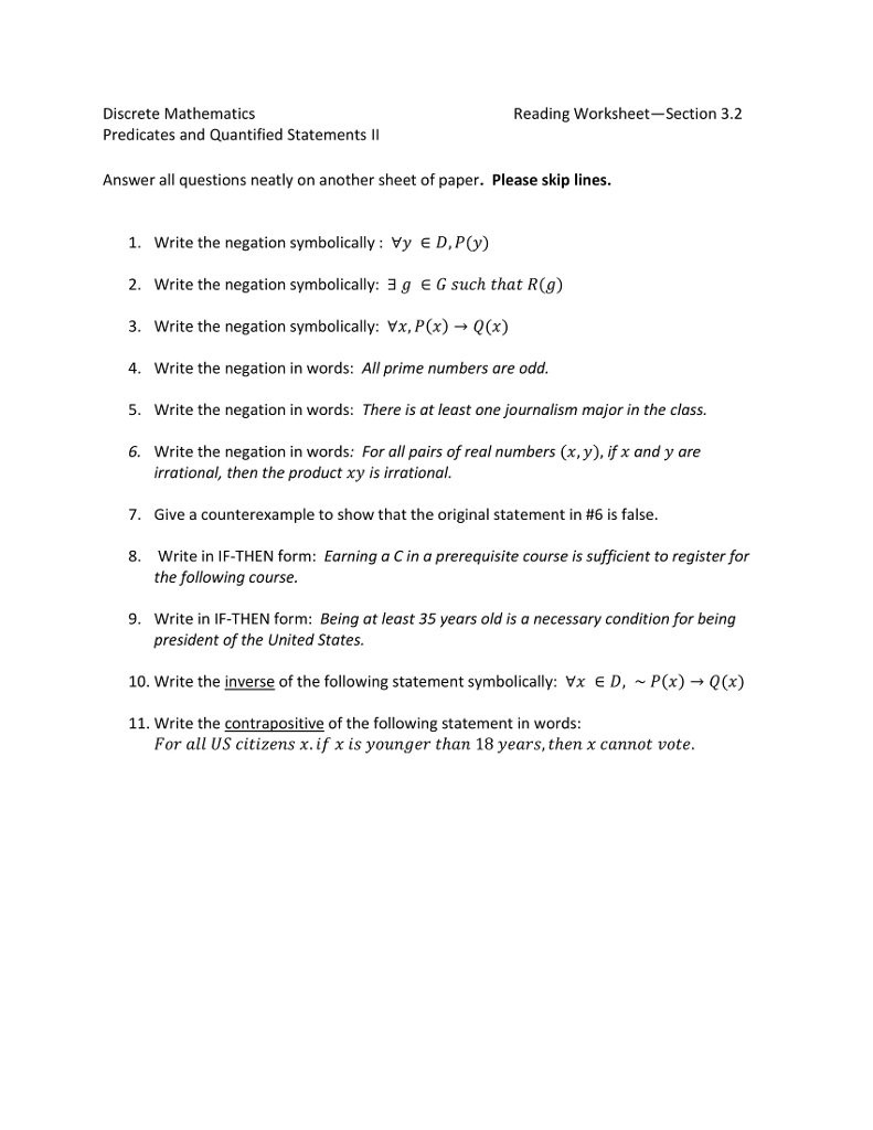 Solved Discrete Mathematics Predicates and Quantified | Chegg.com