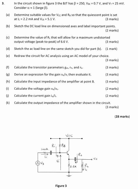 Solved 3. In the circuit shown in figure 3 the BJT has B = | Chegg.com