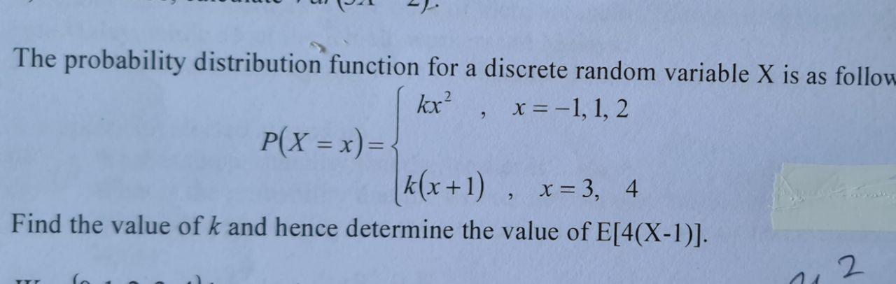 Solved 9 The probability distribution function for a | Chegg.com