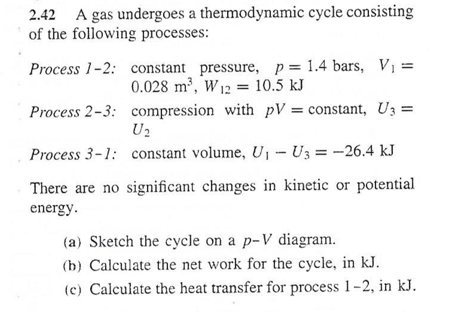 Solved 2.42 A Gas Undergoes A Thermodynamic Cycle Consisting | Chegg.com