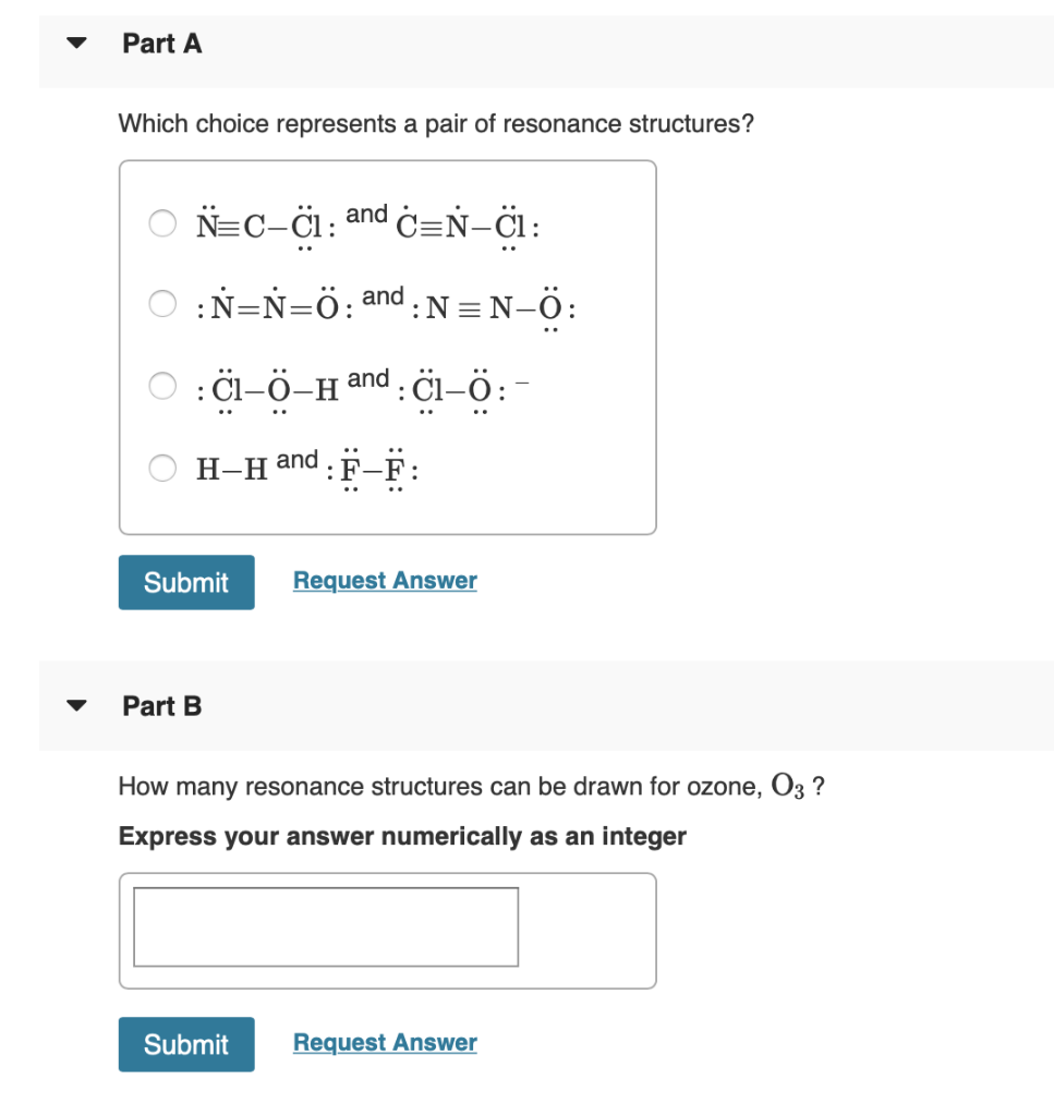 Solved Part A Which Choice Represents A Pair Of Resonance Chegg Com